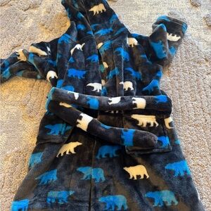 Hatley Navy, Royal Blue & White Bear Hooded Kids Fleece Robe